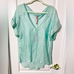 Plenty by Tracy Reese Mint Green V-Neck Short Sleeve Blouse